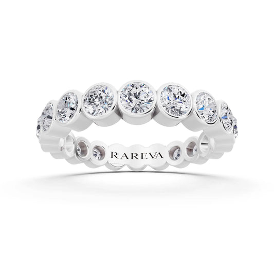 Silver Round Cut Bezel Set Diamond Full Eternity Wedding Band - 3.5mm - Front