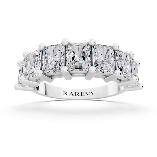 Platinum Seven Stone Radiant Cut Diamond Half Eternity Wedding Band - 2.2mm - Front