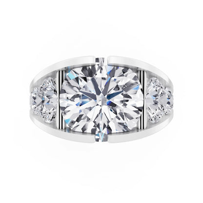 18 KT White Gold Round Cut Diamond Ring with Graduated Side Stones - Top down