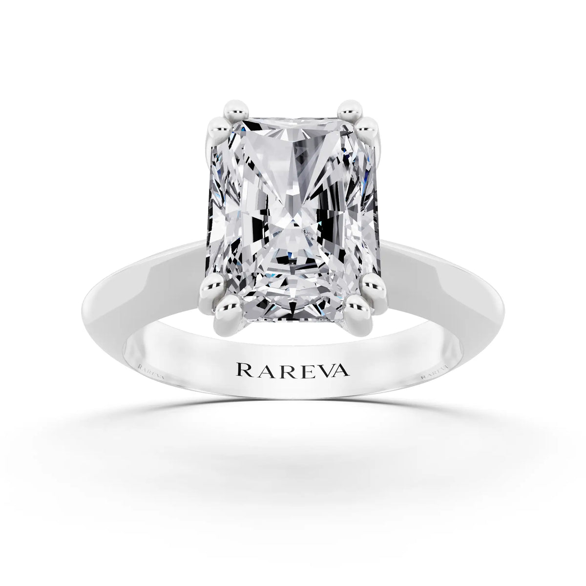 14 KT White Gold Radiant Cut Diamond Solitaire Ring with Knife Edge Band - front view