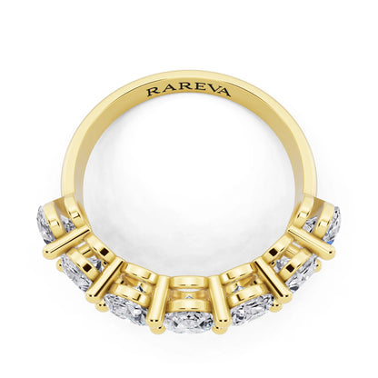 10K Yellow Gold Seven Stone Oval Cut Diamond Half Eternity Wedding Band - 2.6mm - Top