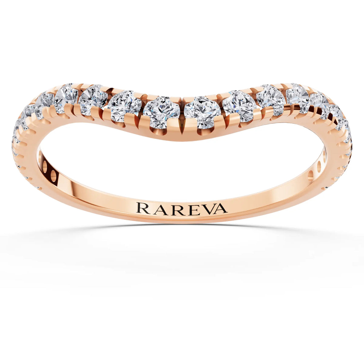 14K Rose Gold Round Cut Diamond Crescent Curved Band - 1.6mm - Front