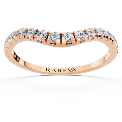 14K Rose Gold Round Cut Diamond Crescent Curved Band - 1.6mm - Front