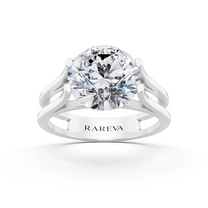 Platinum Round Cut Diamond Solitaire Ring with Open Split Band - Front