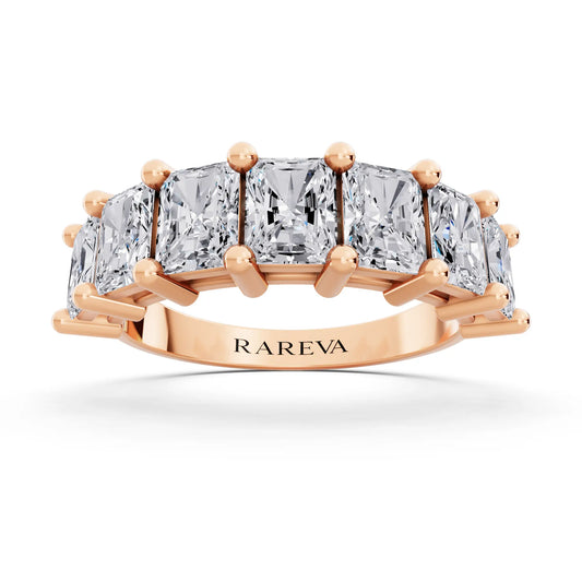 14K Rose Gold Seven Stone Radiant Cut Diamond Half Eternity Wedding Band - 2.2mm - Front