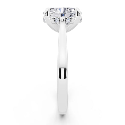 18 KT White Gold Oval Cut Diamond Solitaire Ring with Cathedral Band - side view