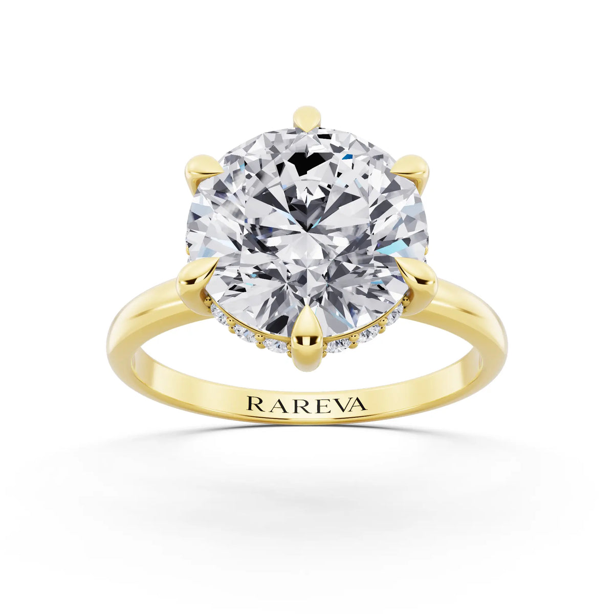 18 KT Yellow Gold Round Cut Diamond Hidden Halo Solitaire Ring - front view