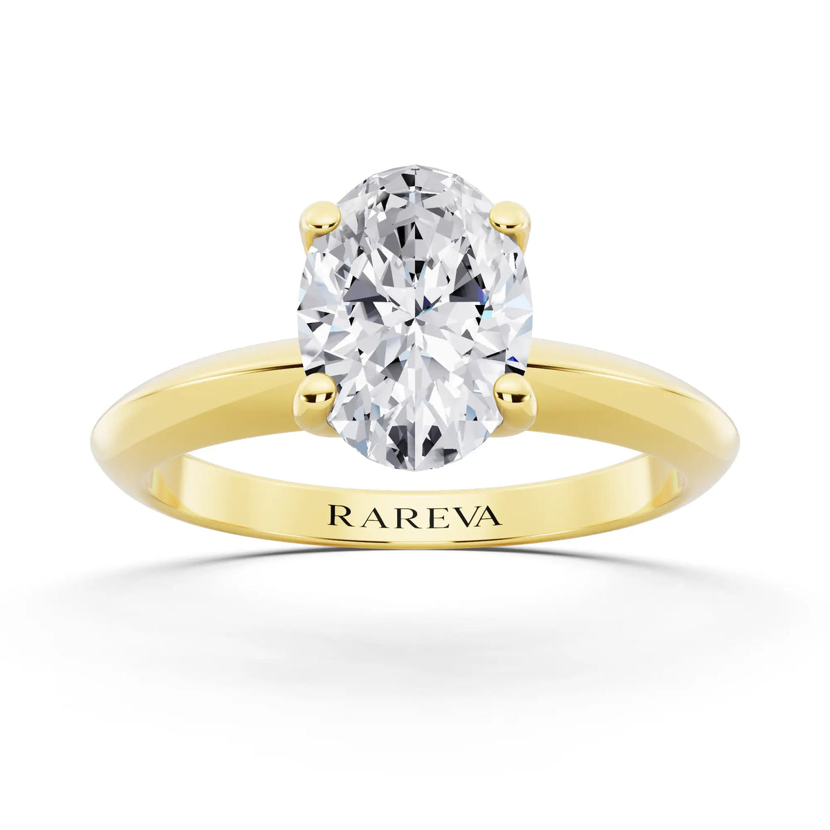 18 KT Yellow Gold Oval Cut Diamond Classic Solitaire Ring - front view