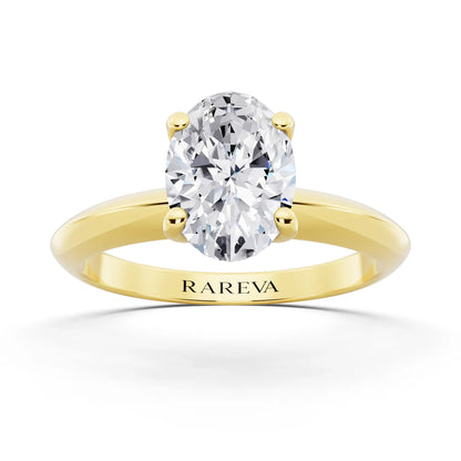 18 KT Yellow Gold Oval Cut Diamond Classic Solitaire Ring - front view