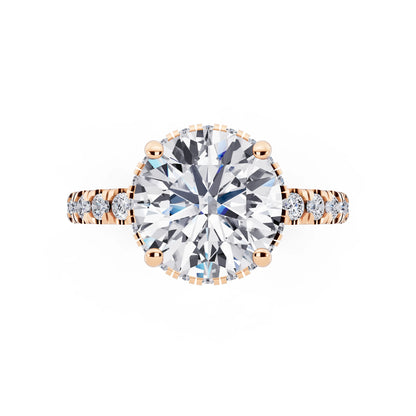 14 KT Rose Gold Round Cut Diamond Hidden Halo Ring with Pave Band - top angle