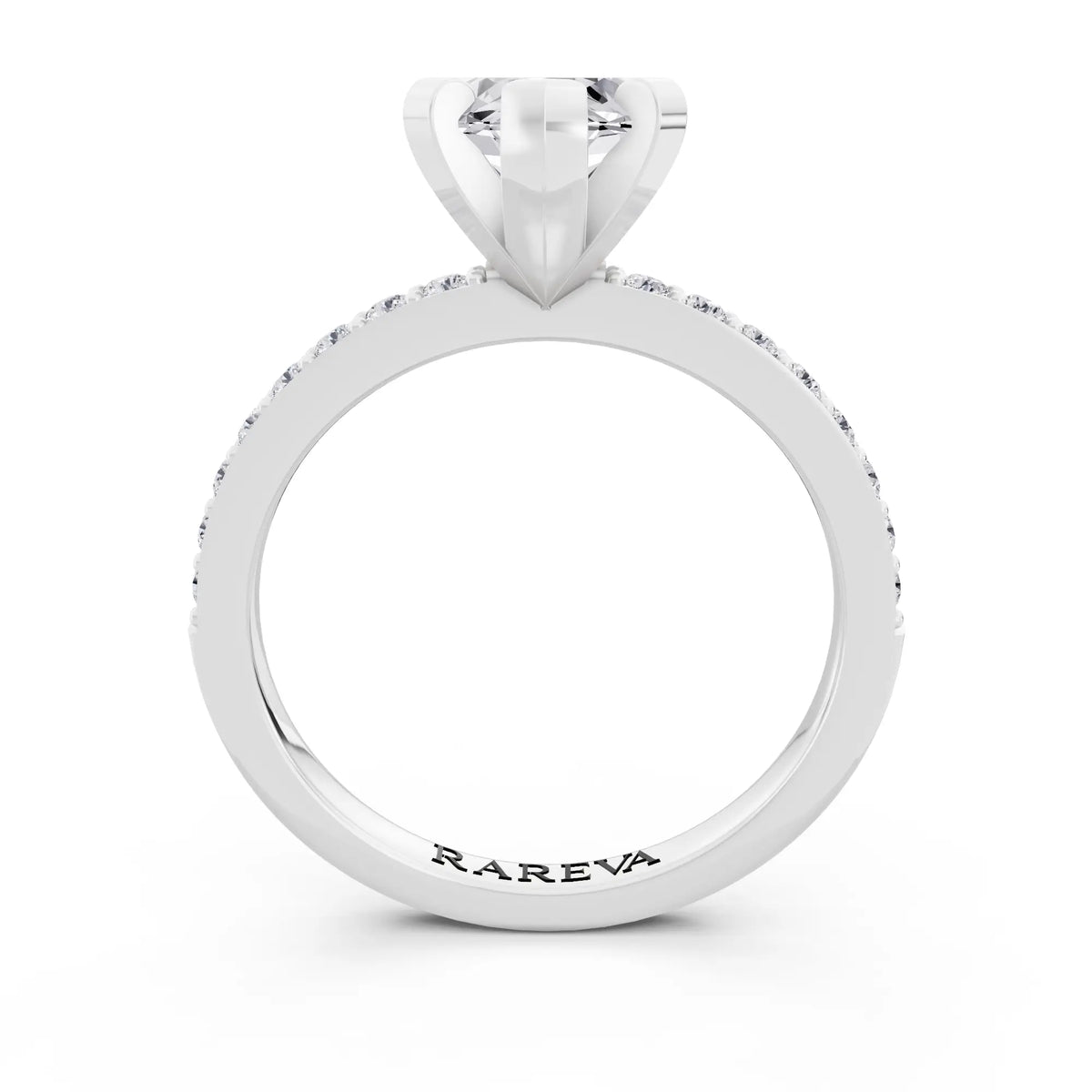 14 KT White Gold Marquise Cut Diamond Solitaire Ring with Pave Shank - through finger
