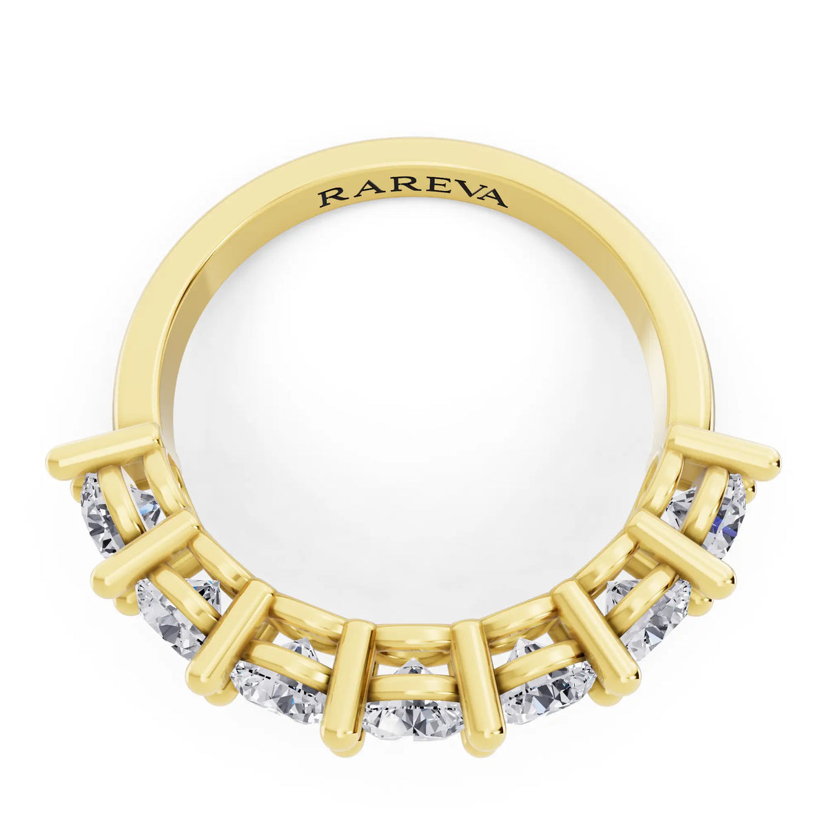 14K Yellow Gold Seven Stone Round Cut Diamond Half Eternity Wedding Band - 2mm - Top