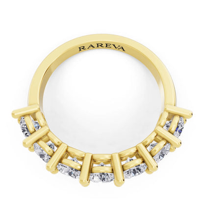 14K Yellow Gold Seven Stone Round Cut Diamond Half Eternity Wedding Band - 2mm - Top