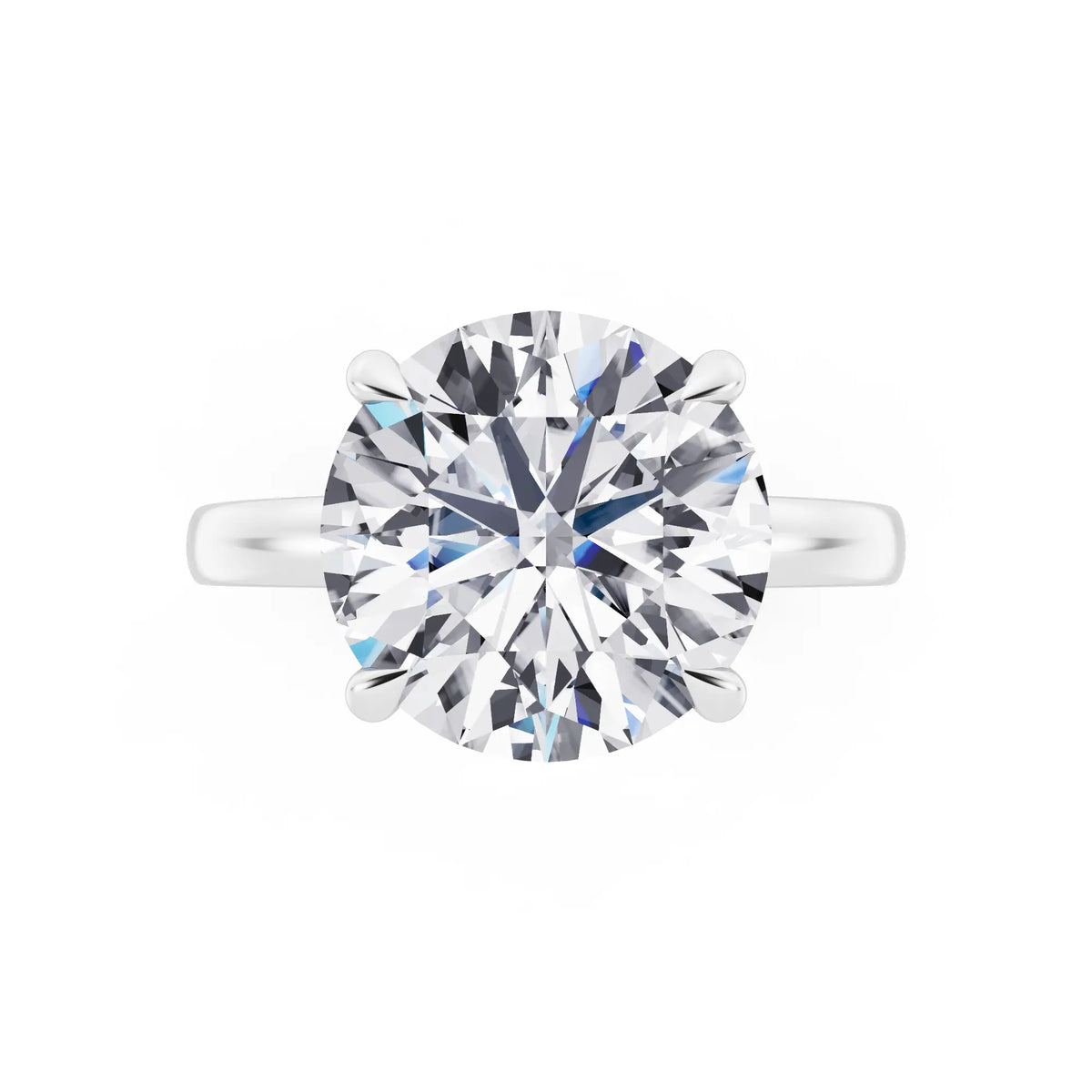 Platinum Round Cut Diamond Solitaire Ring with Pave Collar - top angle