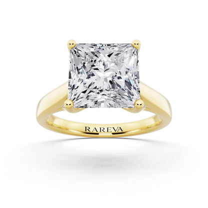 18 KT Yellow Gold Princess Cut Diamond Solitaire Ring with Hidden Accent - front view