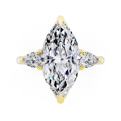 14 KT Yellow Gold Marquise Cut Diamond Cluster Engagement Ring with Pear Accents and Pavé Band - top angle