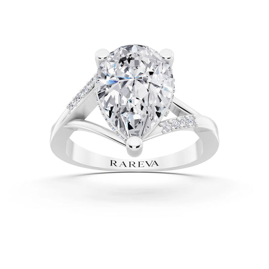 Platinum Pear Cut Diamond Split Shank Engagement Ring with Hidden Halo - front view