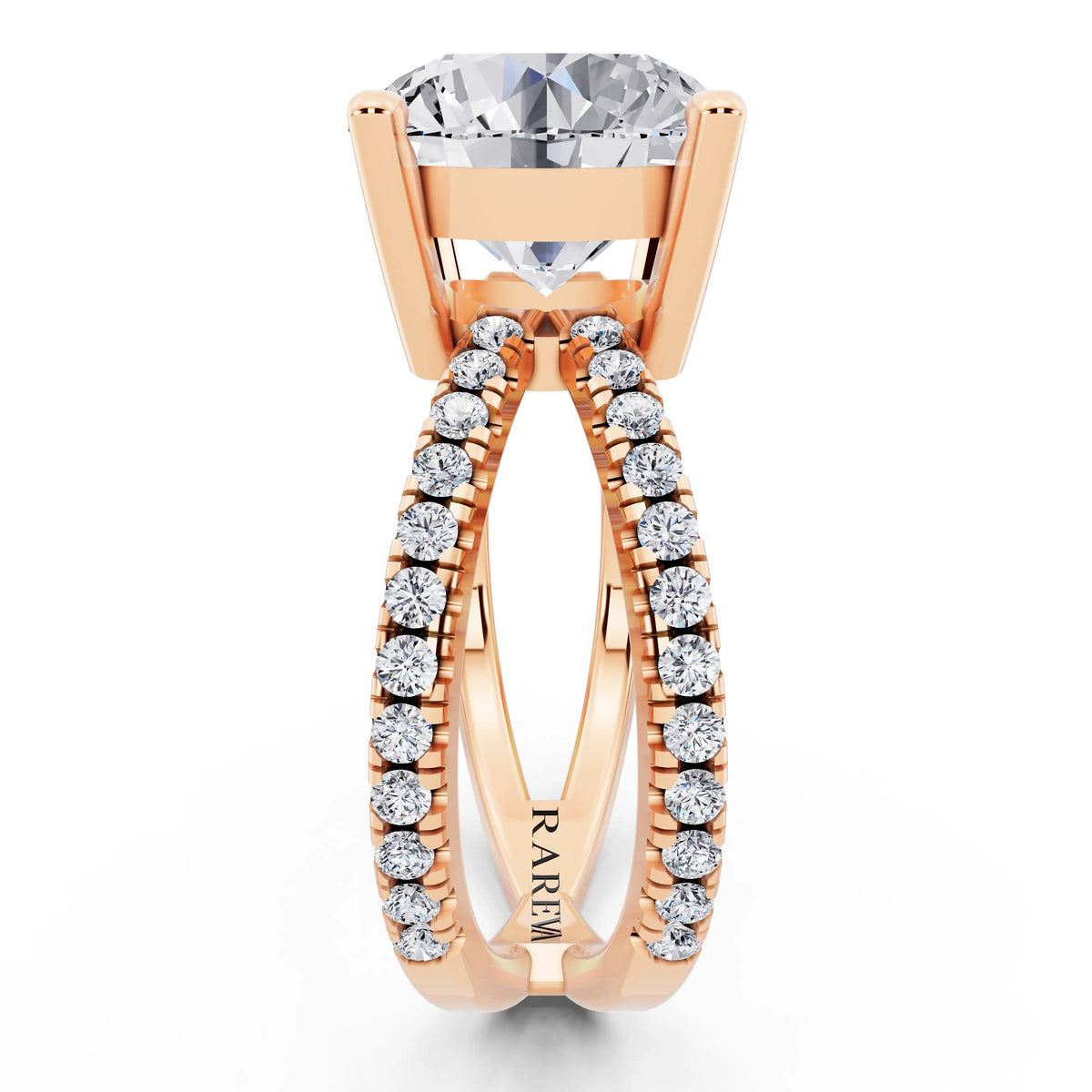 14 KT Rose Gold Round Cut Diamond Ring with Twisted Split Shank - side view