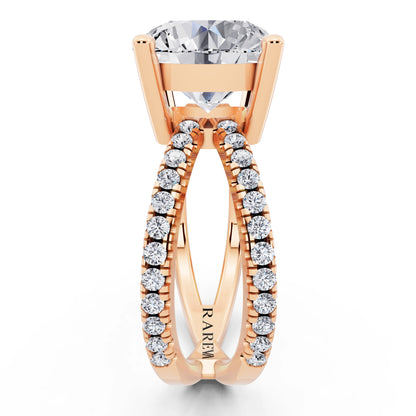 14 KT Rose Gold Round Cut Diamond Ring with Twisted Split Shank - side view