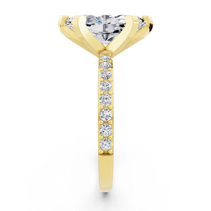 18 KT Yellow Gold Marquise Cut Diamond Solitaire Ring with Pave Shank - side view