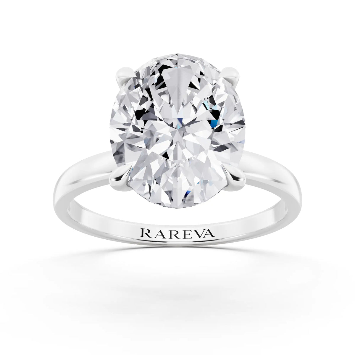 Platinum Oval Cut Diamond Solitaire Ring with Pave Collar - front view