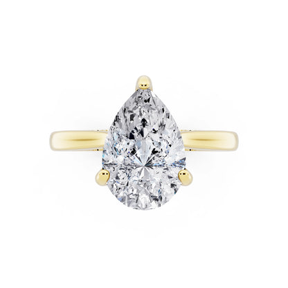 14 KT Yellow Gold Pear Cut Diamond Solitaire Ring with Cathedral Band - top angle