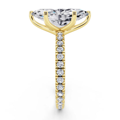 14 KT Yellow Gold Marquise Cut Diamond Solitaire Ring with Pave Eternity Band - side view