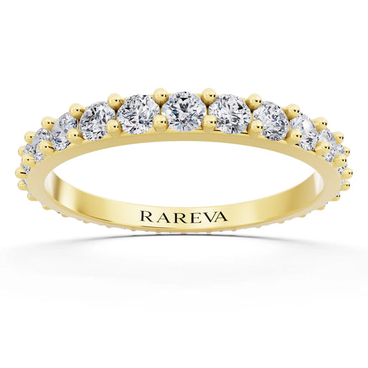 10K Yellow Gold Round Cut Diamond 4 Prong Eternity Band - 2mm - Front