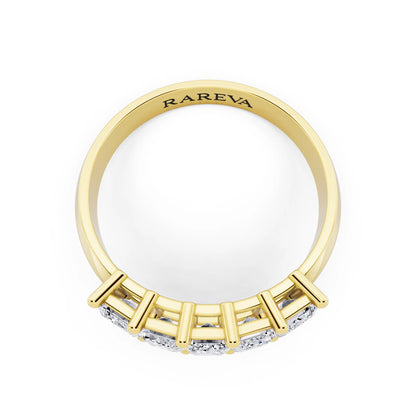 10K Yellow Gold Five Stone Emerald Cut Diamond Half Eternity Wedding Band - 2.7mm - Top