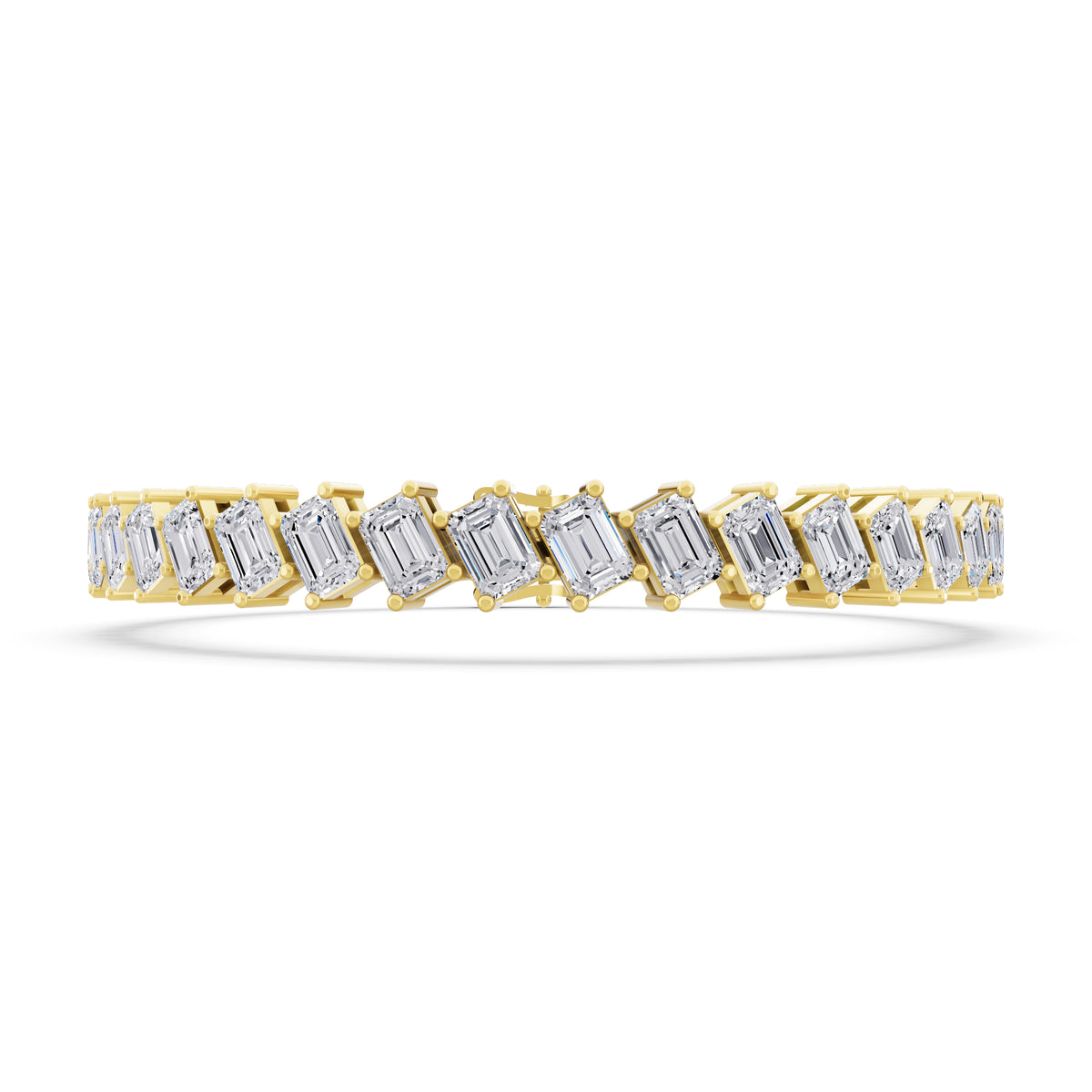 14K Yellow Gold Angled Emerald Cut Diamond Tennis Bracelet - Front