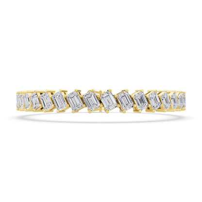 14K Yellow Gold Angled Emerald Cut Diamond Tennis Bracelet - Front