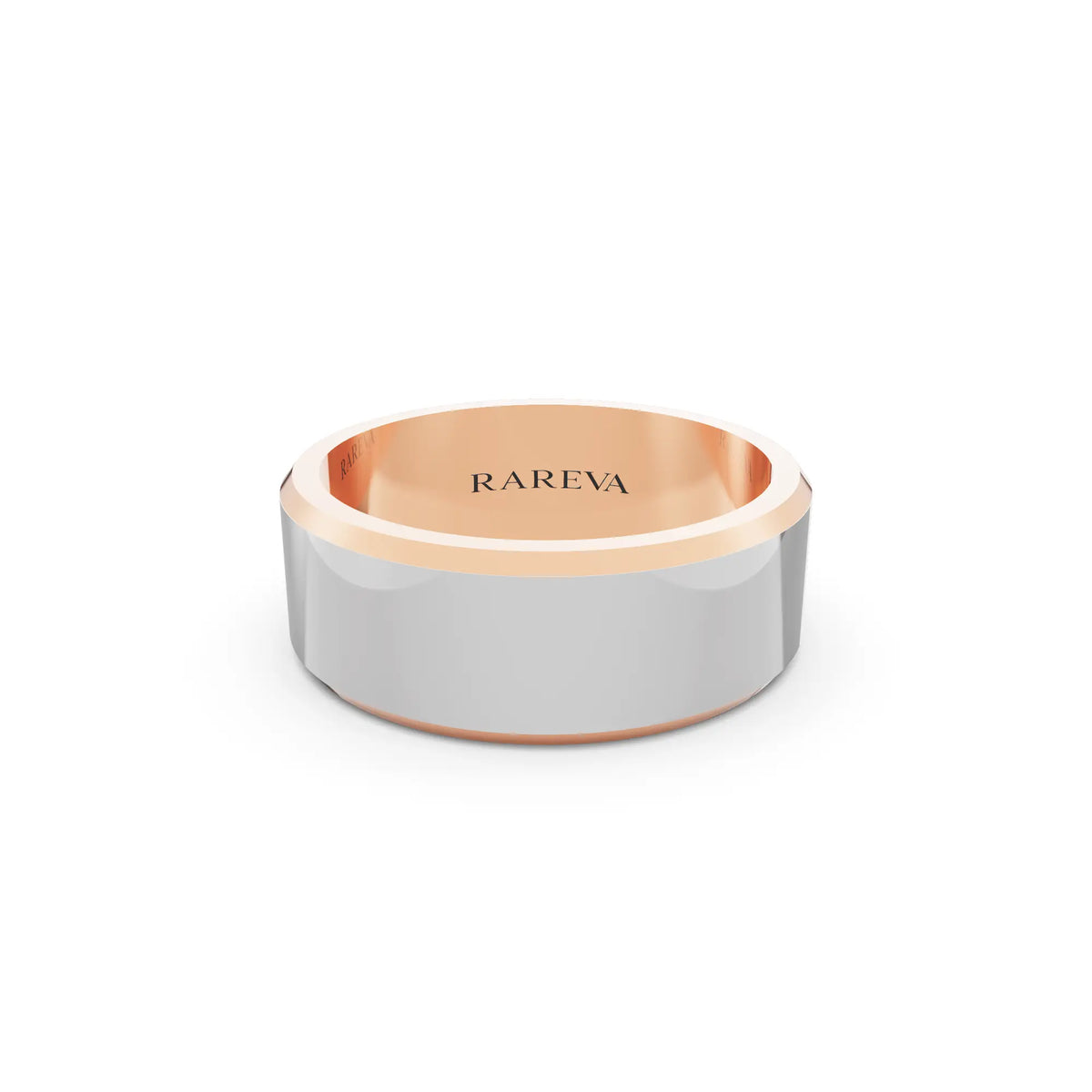 14K Rose Gold Men's Slim Bevel Flat Wedding Band - 7mm - Front