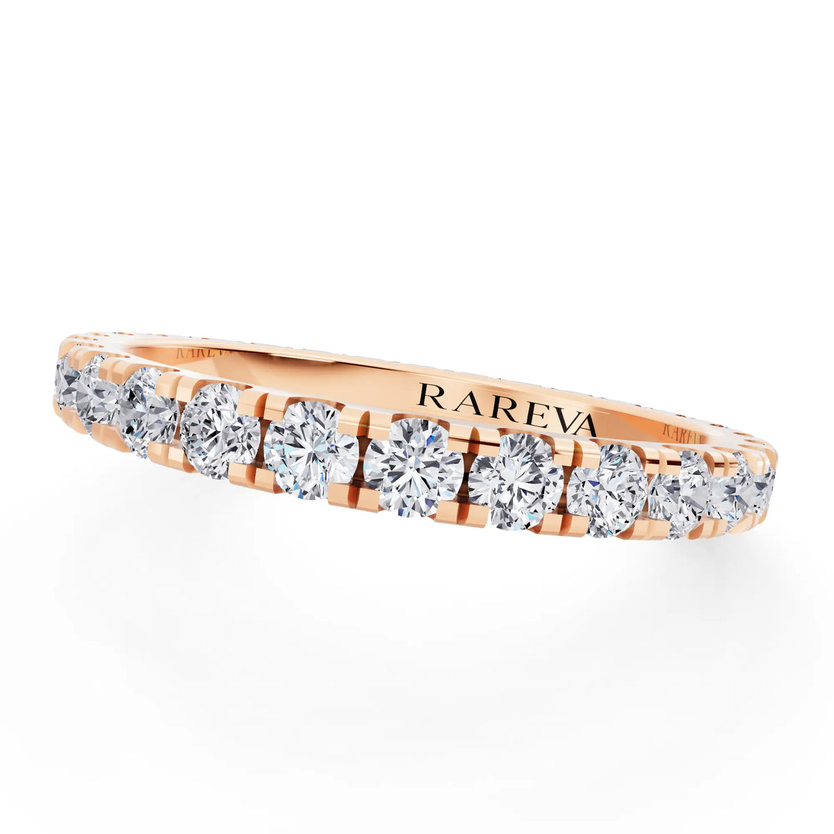 10K Rose Gold Round Cut Diamond Classic Eternity Band - 2mm - Close up