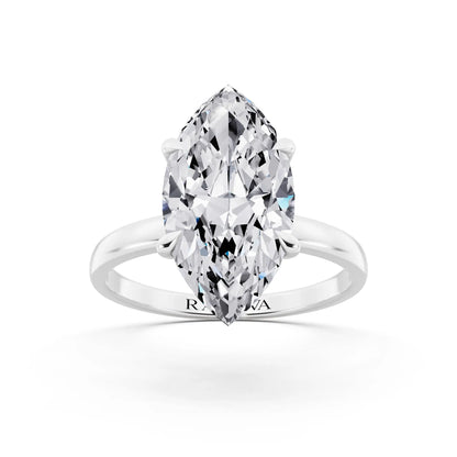 Platinum Marquise Cut Diamond Solitaire Ring with Pave Collar - front view