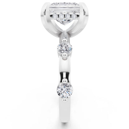 Platinum Princess Cut Diamond Solitaire Ring with Floating Diamond Accents - side view