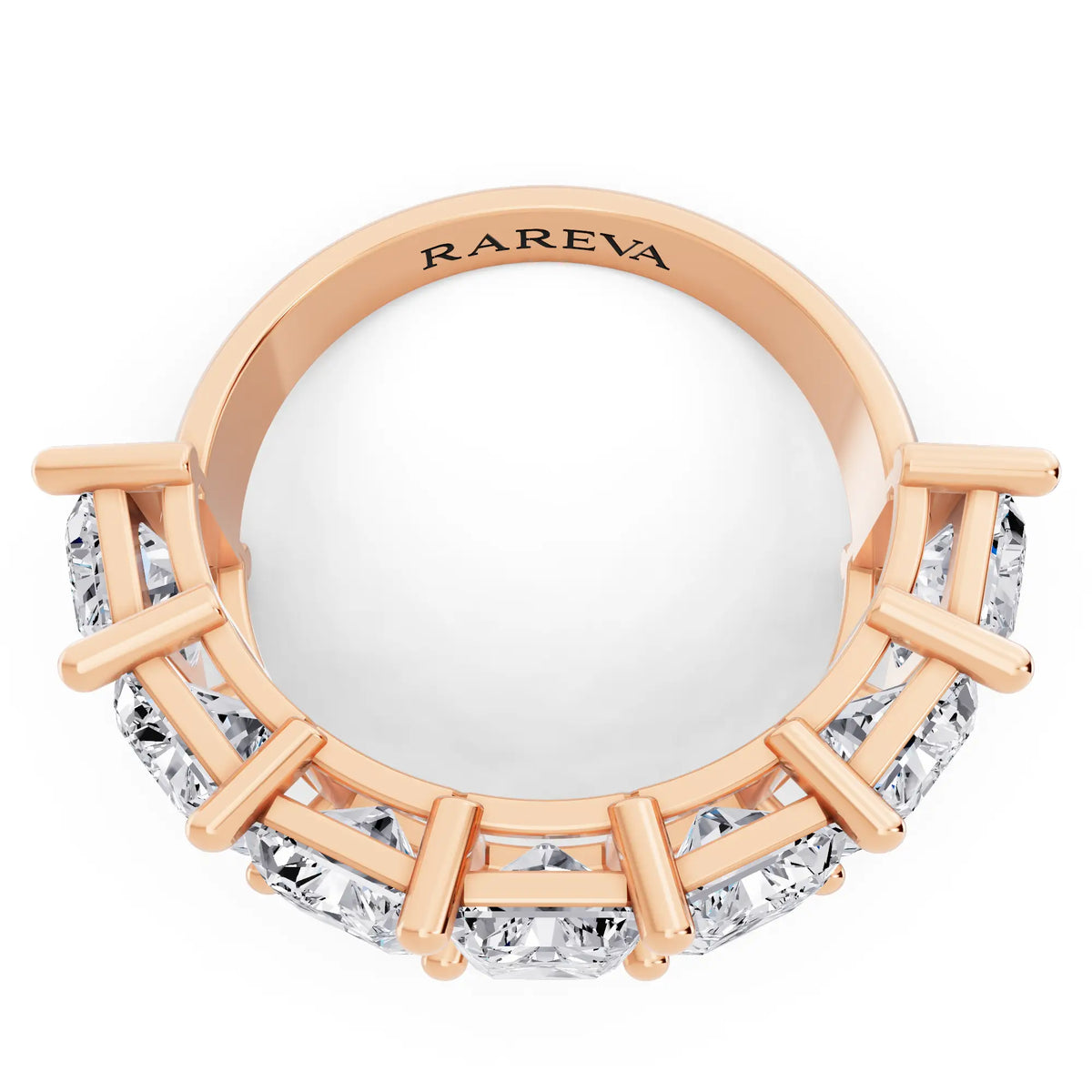 10K Rose Gold Seven Stone Radiant Cut Diamond Half Eternity Wedding Band - 3mm - Top