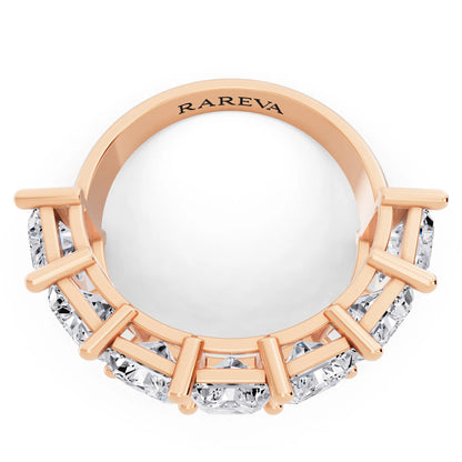 10K Rose Gold Seven Stone Radiant Cut Diamond Half Eternity Wedding Band - 3mm - Top