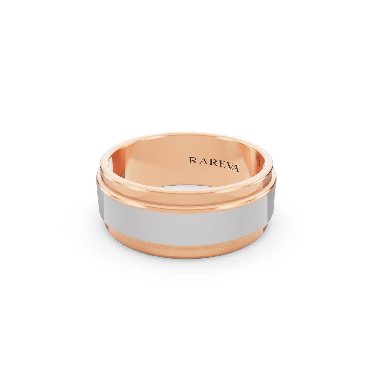 14K Rose Gold Men's Step Edge Wedding Band - 7.5mm - Close up
