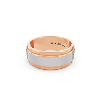 14K Rose Gold Men's Step Edge Wedding Band - 7.5mm - Close up