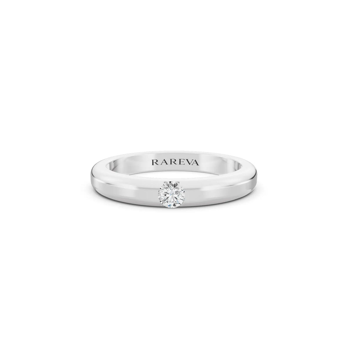10K White Gold Men's Round Cut Diamond Solitaire Dome Band - 3mm - Front