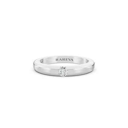 10K White Gold Men's Round Cut Diamond Solitaire Dome Band - 3mm - Front