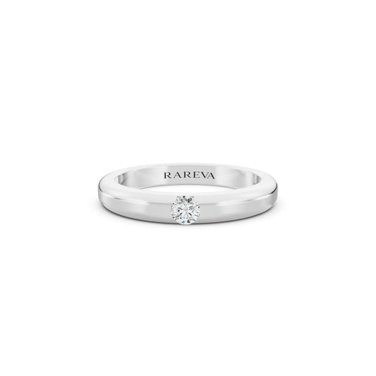 10K White Gold Men's Round Cut Diamond Solitaire Dome Band - 3mm - Front