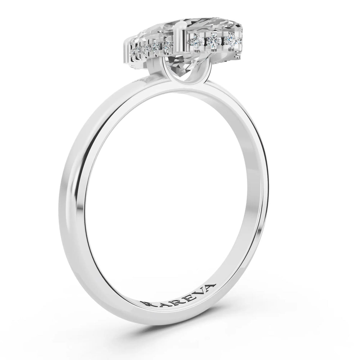 18 KT White Gold Marquise Cut Diamond Solitaire Ring with Hidden Halo - top view