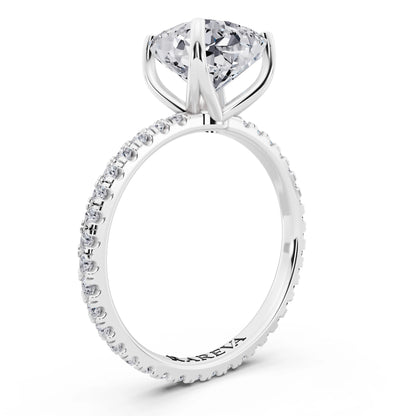 Platinum Cushion Cut Diamond Solitaire Ring with Pave Eternity Band - top view