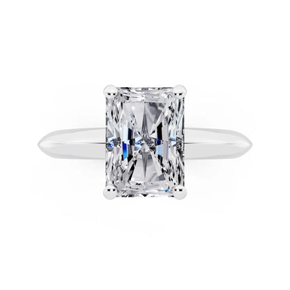 18 KT White Gold Radiant Cut Diamond Classic Solitaire Ring - top angle