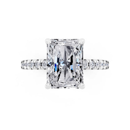 14 KT White Gold Radiant Cut Diamond Solitaire Ring with Marquise Collar - top angle