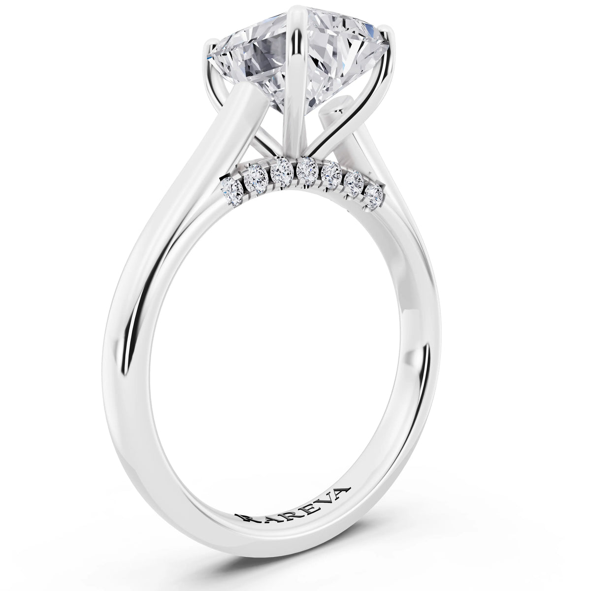 14 KT White Gold Radiant Cut Diamond Solitaire Ring with Hidden Accent - top view
