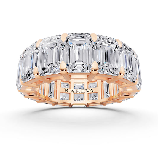 10K Rose Gold Emerald Cut Diamond Eternity Band - 6.2mm - 8.00ctw - Front