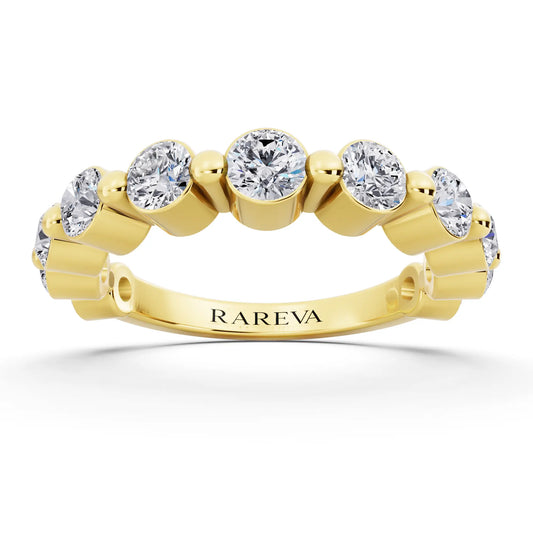 14K Yellow Gold Round Cut Diamond Half Sculpted Prong Eternity Band - 2.3mm - Front