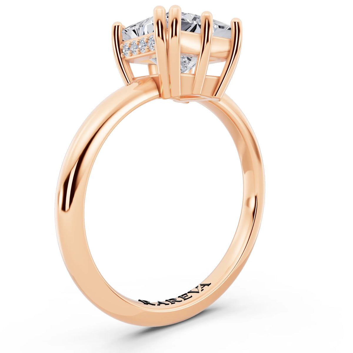 14 KT Rose Gold Princess Cut Diamond Solitaire Ring with Hidden Accent Basket - top view